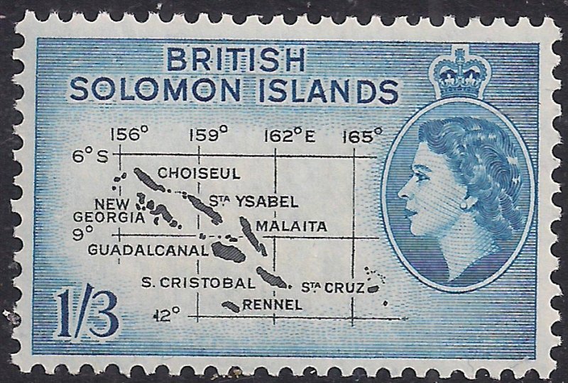British Solomon Islands 1956 - 63 QE2 1/-3d Black & Blue Map Umm SG 91b ( A304 )