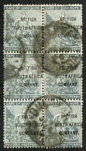 Rhodesia SG58 1896 1/2d opt British South Africa Company Block of 6 