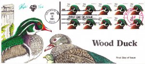Pugh Handpainted FDC FDOI & UO Cancels #2484a Wood Duck Booklet Pane/10 1991