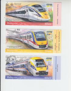 2018 Malaysia Electric Trains (3)  (Scott 1744-46) MNH