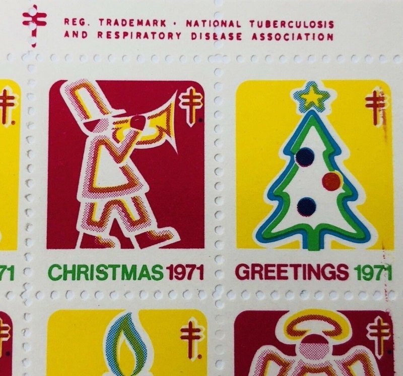 1971 Vintage Christmas Seals Stamps Sheet National Tuberculosis Respiratory  