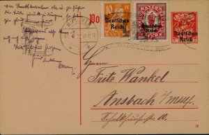 E0064 Germany Postal Stationery Bavaria postal card Munich to Ansbach 1922