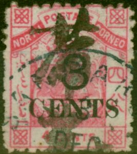 North Borneo 1886 3c on 4c Pink SG16 P.12 Good Used 