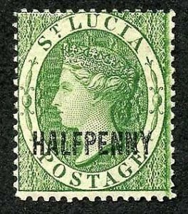 St Lucia SG25 1/2d Green wmk Crown CA M/M Cat 38 pounds