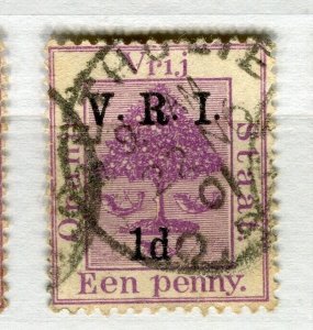 ORANGE FREE STATE; 1900 early classic QV used ' VRI 1d.' surcharged , Postmark.