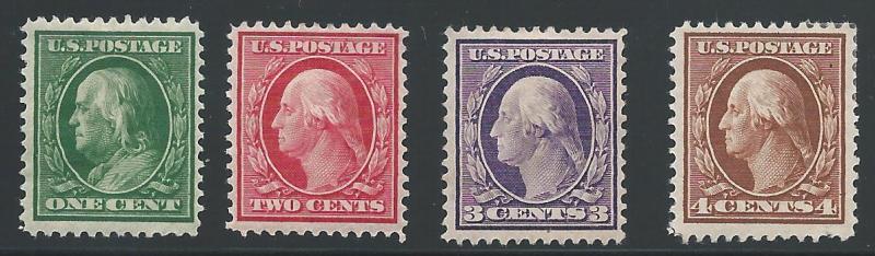 Scott 331-4, Original Gum, 1908-9 Washington-Franklin Per...