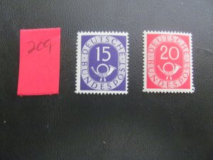 GERMANY 1951 MNH SC 676-7 POSTHORN VF/XF  (209)