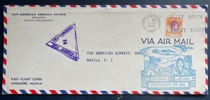 Malaya 1941 Pan American AS Singapore to Manila First Flight Cover WWII Censor