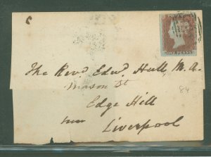 Great Britain  Plate 84 - letters B/L - 3 good margins, in at right - folded letter reduced