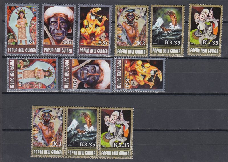 J44063 JL Stamp  2007 papua new guinea set mnh #1283-8 + set from s/s dis coloos