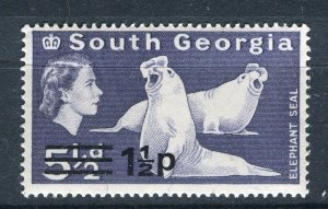 SOUTH GEORGIA; 1971 early QEII Fauna surcharged issue Mint hinged 1.5p. value