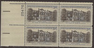 Scott # 1081 1956 3c blk brn  Wheatland  Plate Block - Upper Left - Mint 