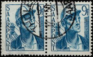 SARRE / SAARLAND 1950   THOLEY / (SAAR)  date stamp on 2xMi.247 9fr Coal Miner
