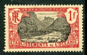 French  Polynesia 1913 Tahiti  1 Franc Fautaua Valley Scott #49 MNH I312