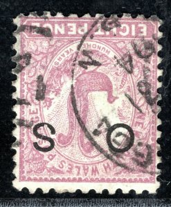 Australia States NSW QV OFFICIAL Stamp 8d *OS* Overprint Used YELLOW306