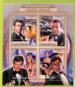 B0375 - GUINE-BISSAU - MISPERF ERROR Stamp Sheet - 2012 - James Bond, Cinema-