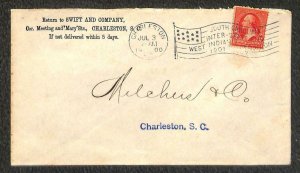 SOUTH CAROLINA & WEST INDIAN EXPOSITION FLAG CANCEL EKU SWIFT CO AD COVER 1900