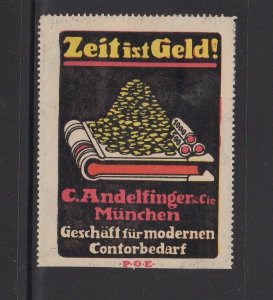 German Advertising Stamp- Time is Money Andelfinger & Co Modern Office Supply