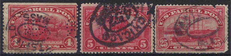 U.S. Q4/Q5/Q9 Parcel Post Used Lot of 3 SPACE FILLERS; SCV $13.25