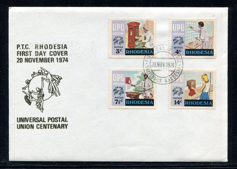 Rhodesia FDC, UPU-100, 1974. Carrier pigeons, Post rider x28732