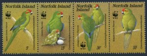 Norfolk 421 ad strip, MNH. Michel 434-439. WWF 1987. Green Parrot.
