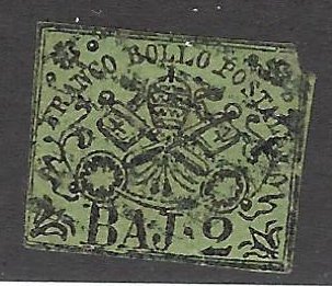 Italy Roman States SC#3 Used upper right tear SCV$72.50...Fill Great Spots!