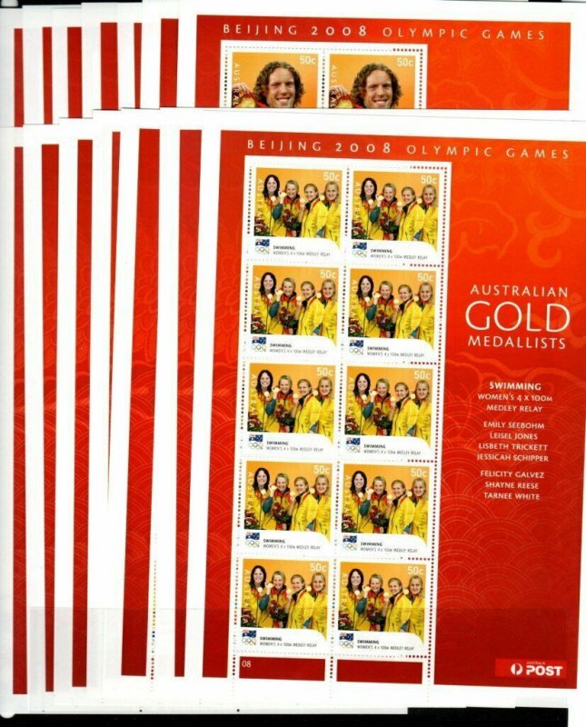 AUSTRALIA SG3038/51B 2008 GOLD MEDAL WINNERS AT OLYMPIC GAMES SHEETLETS MNH