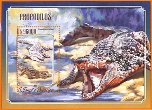 A6617 - SAO TOME & PRINCIPE, Error, 2014, MISSPERF SOUVENIR SHEET: Crocodiles