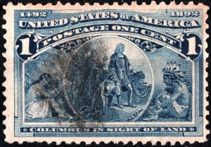 SC#230 1¢ Columbus in Sight of Land (1893) Used