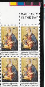 US#1579 10c  Christmas Madonna-Mail Early Block of 4 (MNH) CV$1.00