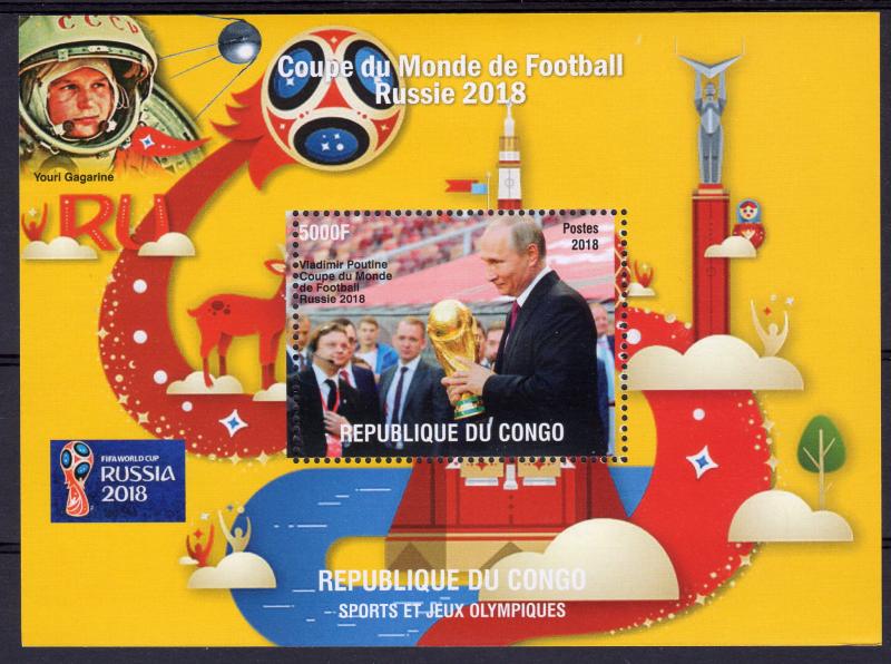 Congo 2018 World Cup Football Russia 2018/Yuri Gagarin Space S/S Perforated MNH