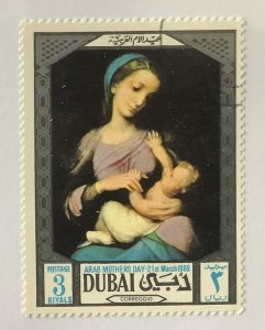 Dubai 1969 Scott 100 used - 3r,  Arab Mother's Day,  Painting by Correggio