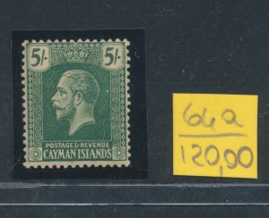 1921 CAYMAN ISLANDS, Stanley Gibbons n. 64a - 5 shillings deep green and pale ye