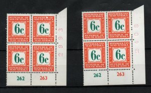 South Africa 1968 6c orange Postage Due LHM Control Block (both types) WS25526