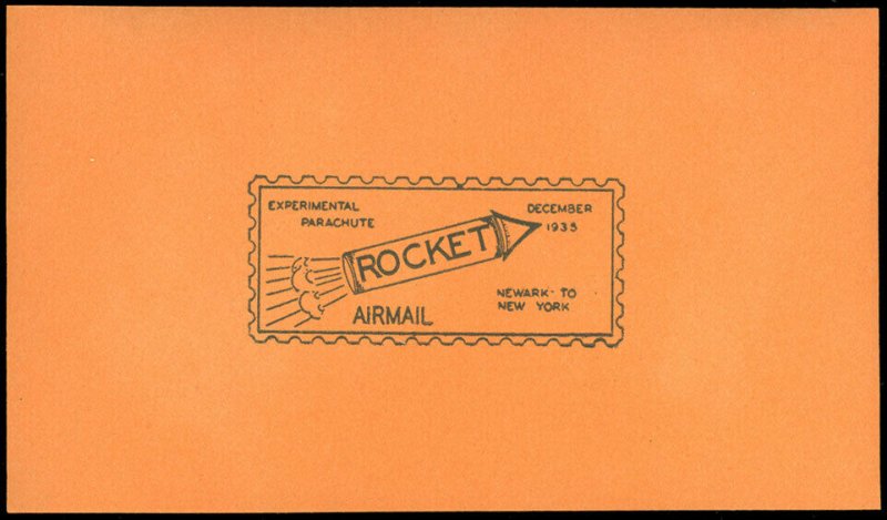 1935 ORANGE Experimental Rocket Flight Parachute Airmail Newark - New York Stamp