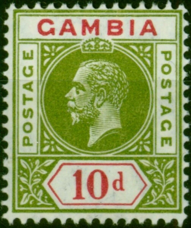 Gambia 1912 10d Deep Sage-Green & Carmine SG96a Fine MM