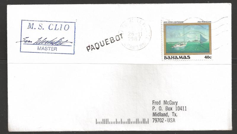 1987 Paquebot Cover, Bahamas stamp used in Rochelle, France