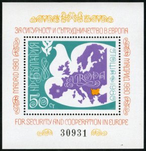 Bulgaria #2726var, 1980 Europe and Dove, souvenir sheet, never hinged