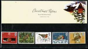 G.B.QE II 1995 CHRISTMAS ROBINS MINT (NH) SG1896-1900 P.O. PACK 262 SUPERB