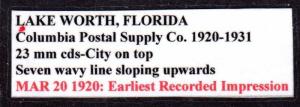 $Florida Machine Cancel Cover, Lake Worth, 3/20/1920, earliest recorded imp.