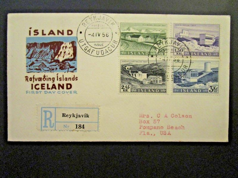 Iceland SC# 290, 292, 294, 295 on 1956 FDC - Z4657