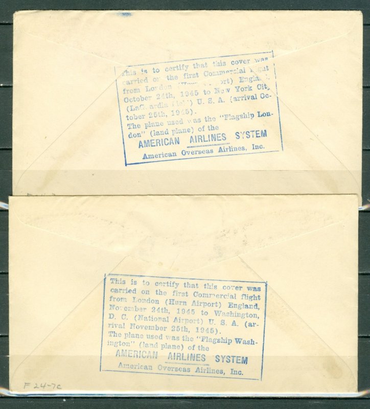 GREAT BRITAIN 1945 LOT of (2) HISTORIC FIRST LIGHT C0VERS TO US