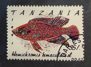 Tanzania 1991 Scott 819 CTO - 35sh, Fish, Jewel Cichlid, Hemichromis bimaculatus