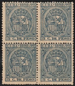 1898 Cuba Stamps 5c Shield of Spain Unlisted Block 4 MNH