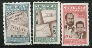 Nicaragua Scott 834-836 MH* 1960 stamp set