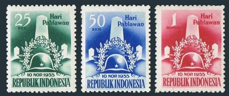 Indonesia 418-420,lightly hinged.Michel 155-157. Monument of Liberation 1955.