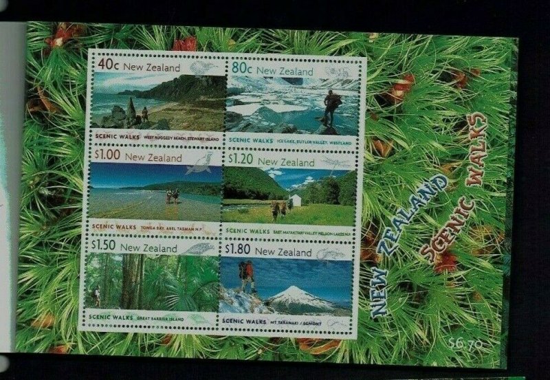 New Zealand: 1999, Scenic Walks, Stamp Booklet containing 7 M/sheets, MNH