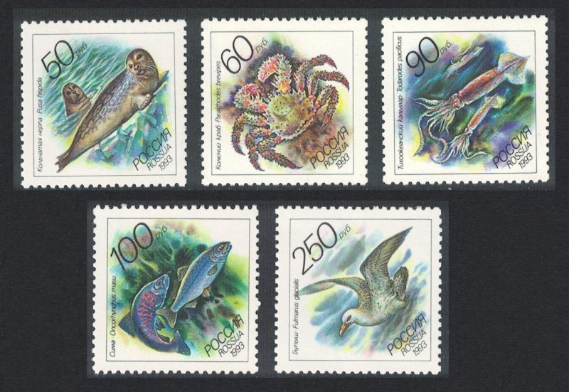 Russia Fulmar Bird Crab Fish Seal Marine Animals 5v 1993 MNH SG#6423-6427