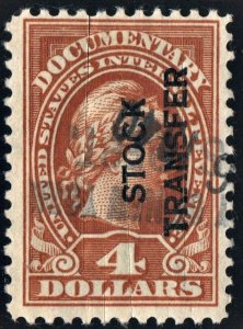 RD15 $4.00 Stock Transfer Stamp (1918) Perfin/Cut Cancelled