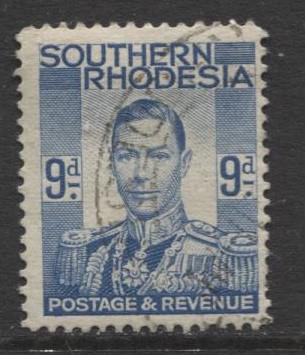 Southern Rhodesia- Scott 48 - KGVI - Definitive -1937 -FU- Single 9d Stamp